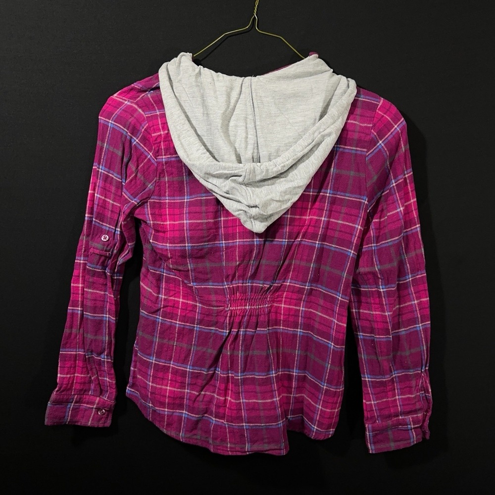 Op Ocean Pacific Women's Small 3/5 Pink & Gray Plaid Lightweight Flannel‎ Shirt - Picture 8 of 12